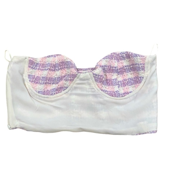 ZARA NWT Tweed Plaid Bustier Corset Crop Top Colorful Pink Purple Size Medium - Picture 10 of 10